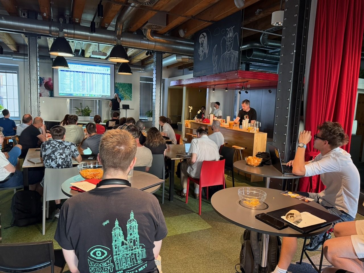 Tables, bar and networking before the demo block